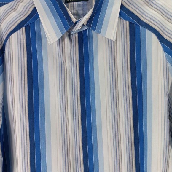 7Diamonds Shirt Mens XL Multi Striped Cotton Wrinkle Resistant Pleated Button Up - Picture 2 of 16